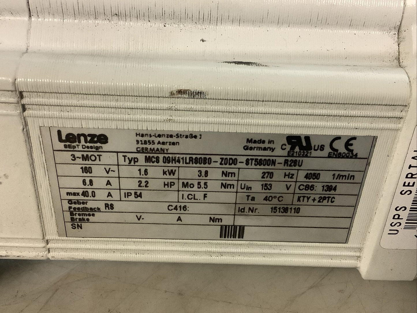 LENZE GST05-2S VBR 09HC41 MCS 09H41LRS0B0-Z0D0-ST5S00N-R2SU SERVO MOTOR U3S
