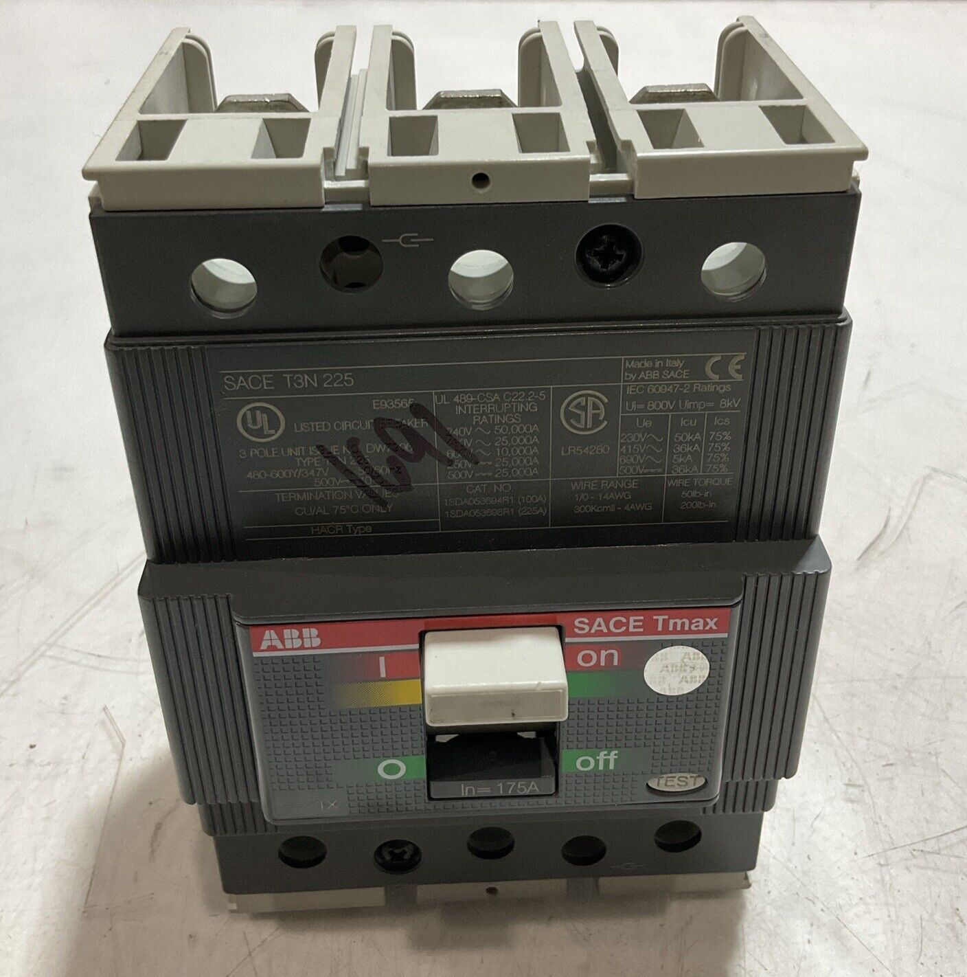 ABB SACE T3N225 SACE TMAX 175A  CIRCUIT BREAKER U3S