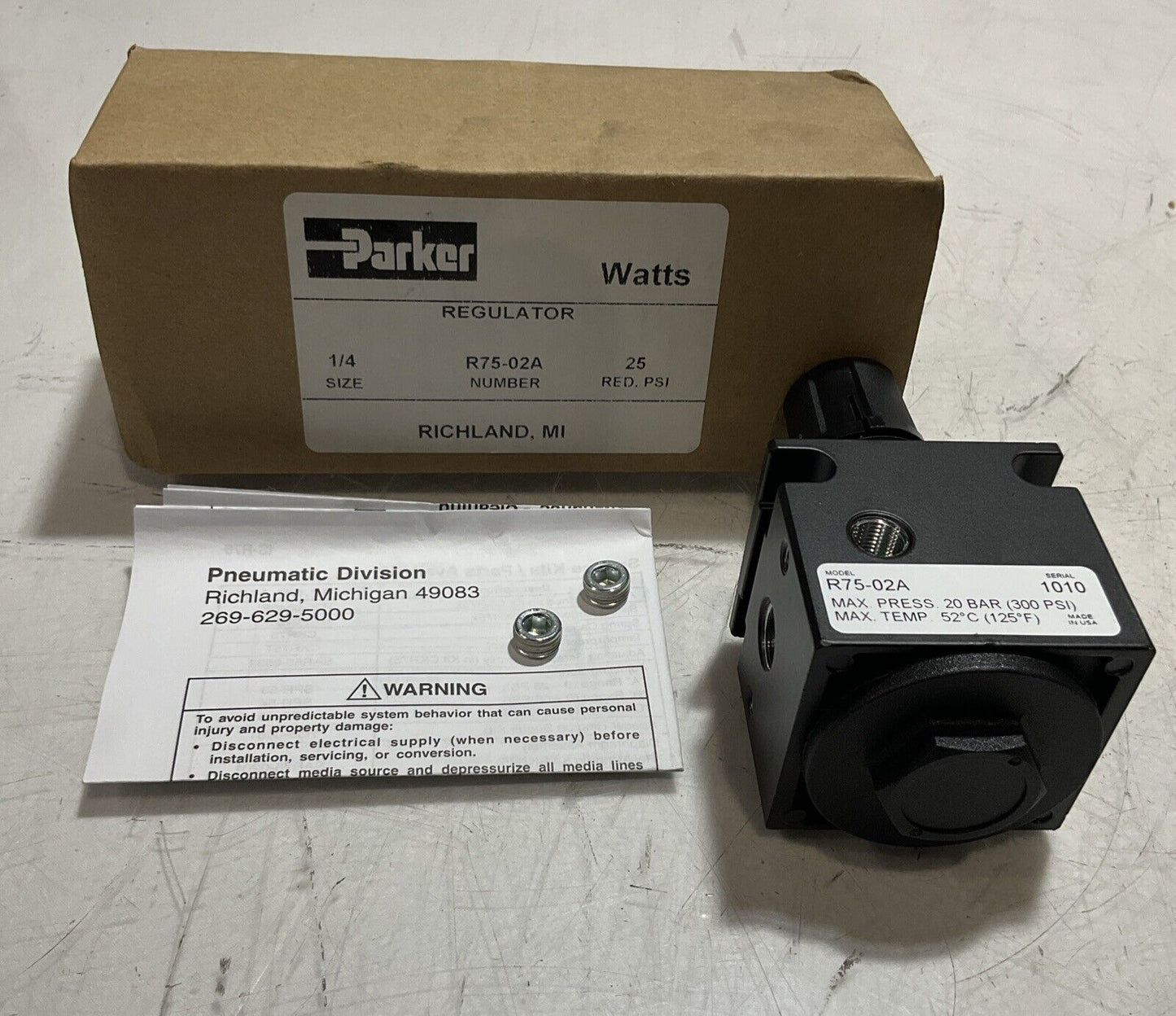 PARKER  R75-02A PNEUMATIC DIVISION REGULATOR  PRESSURE U3S