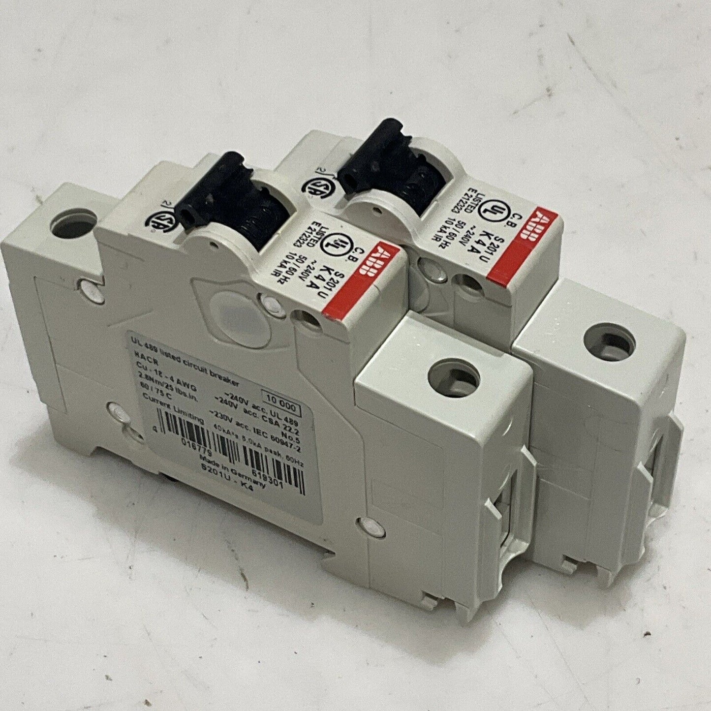 ABB S 201 U K4 A S201U-K4 MINI CIRCUIT BREAKER 240V 50/60HZ LOT OF 2 U3S