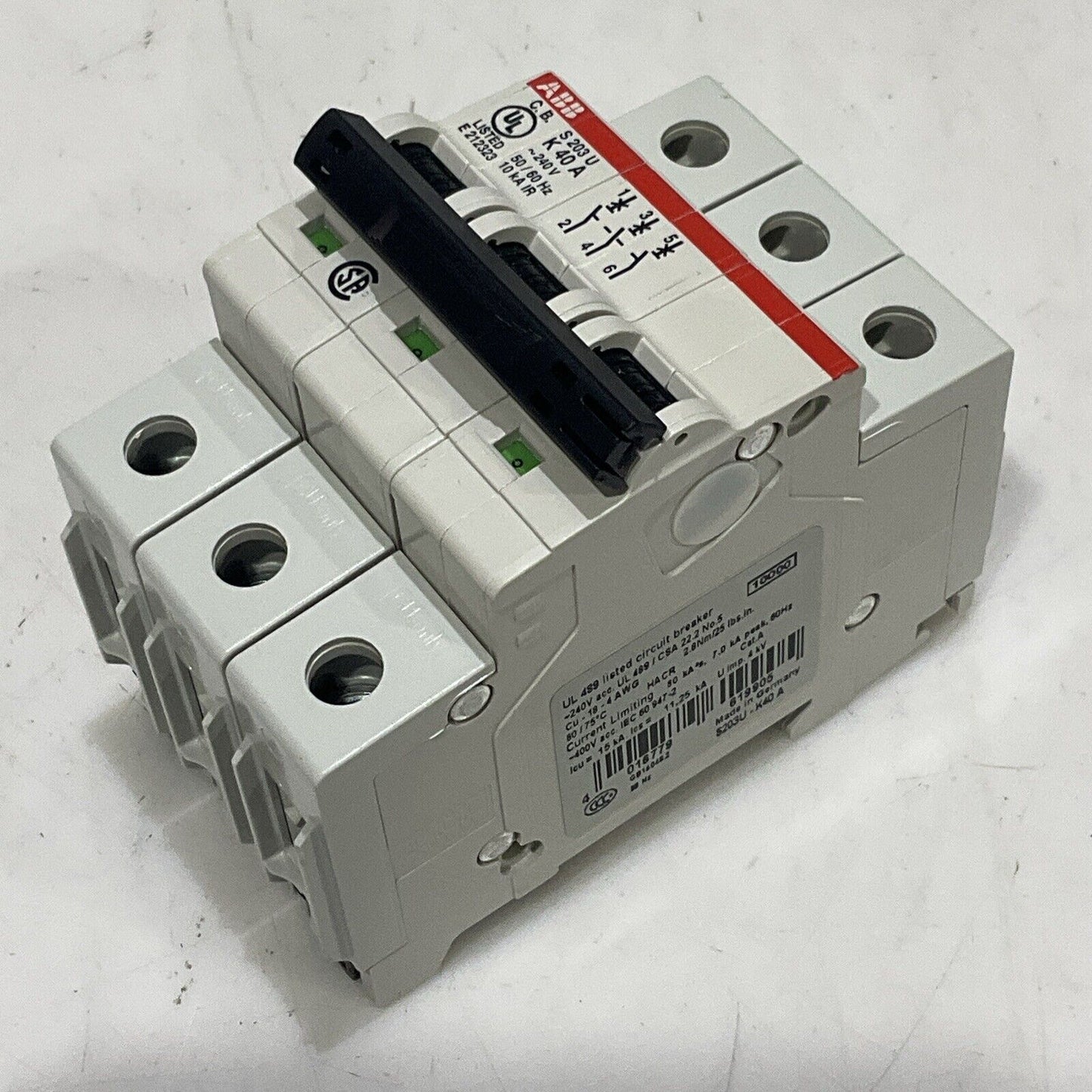 ABB S 203 U K 40 A S203U-K40A MINI CIRCUIT BREAKER 50/60 HZ 240V 40A 3 P U3S