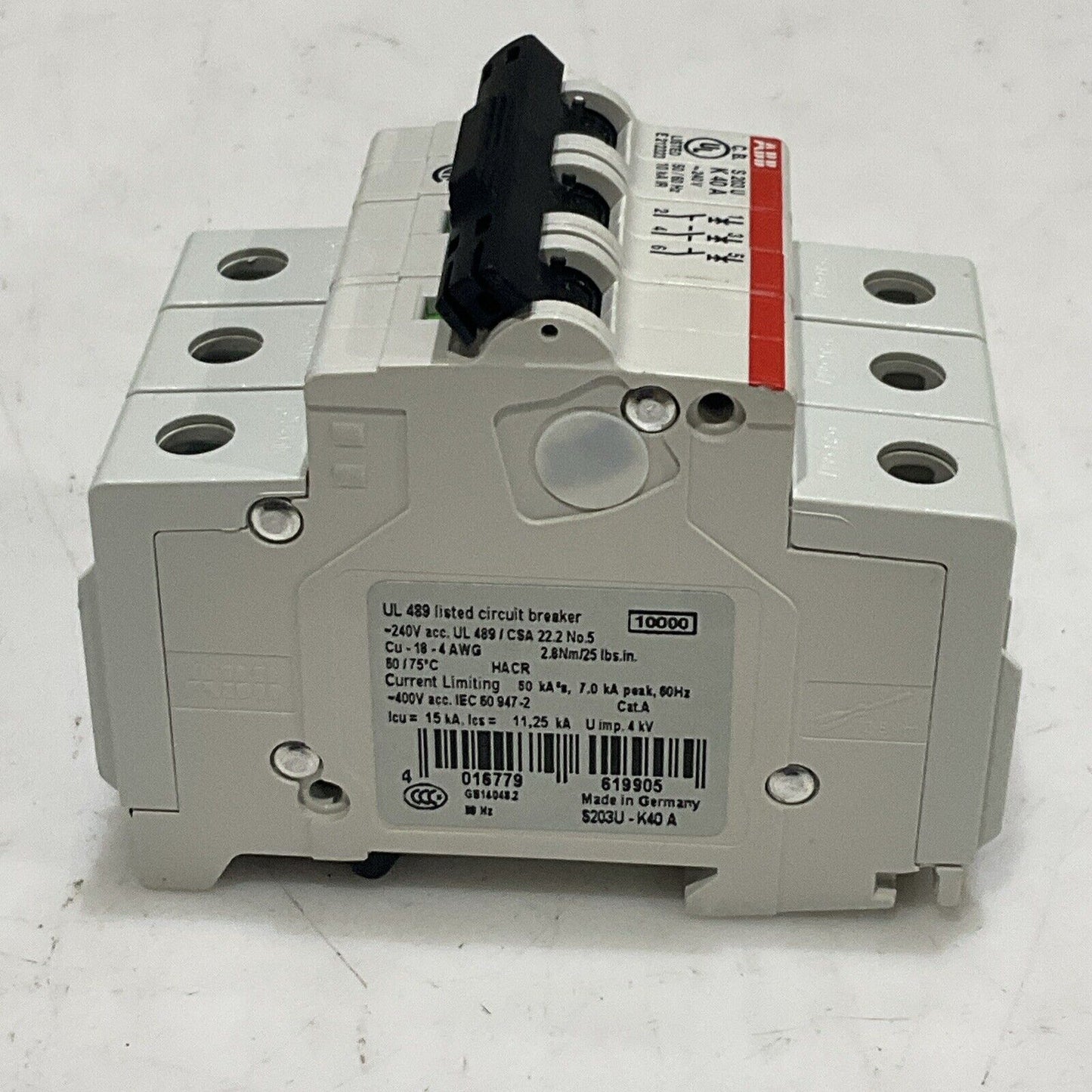 ABB S 203 U K 40 A S203U-K40A MINI CIRCUIT BREAKER 50/60 HZ 240V 40A 3 P U3S