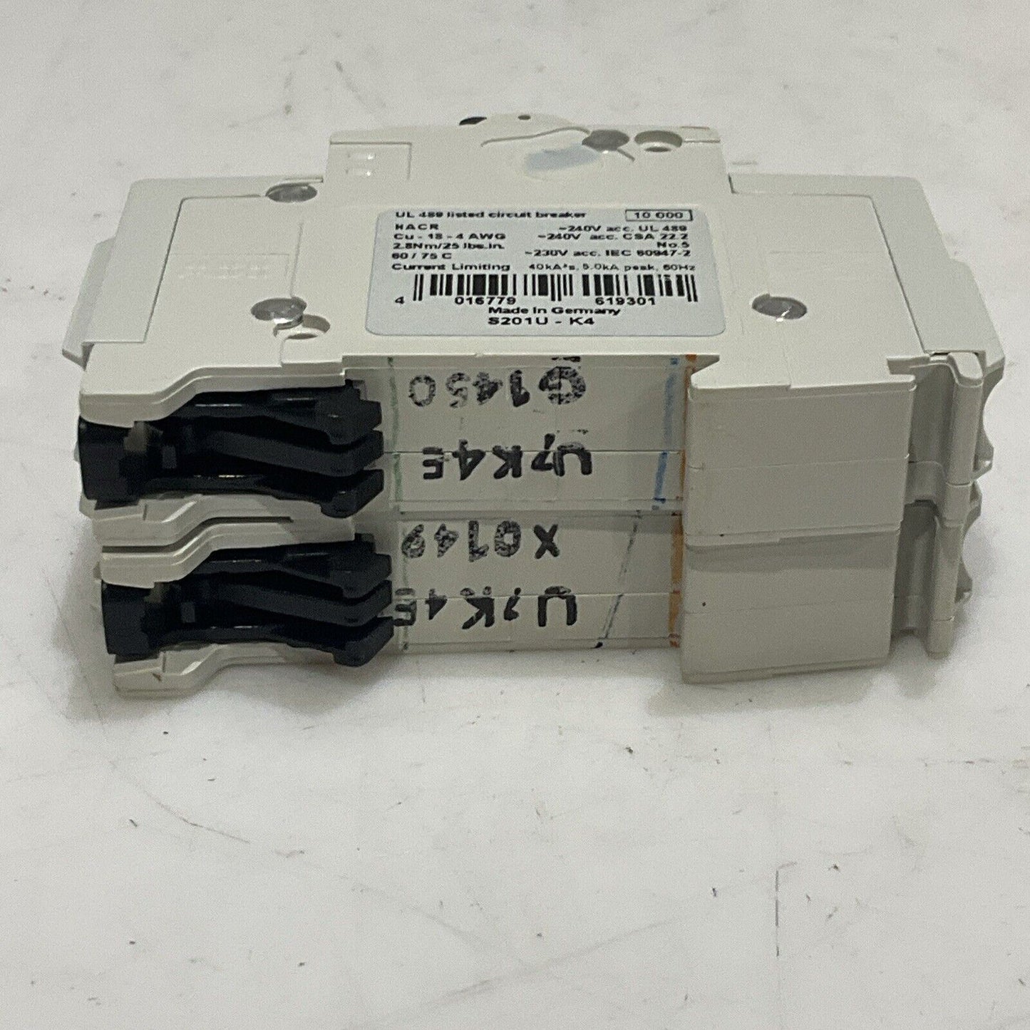 ABB S 201 U K4 A S201U-K4 MINI CIRCUIT BREAKER 240V 50/60HZ LOT OF 2 U3S