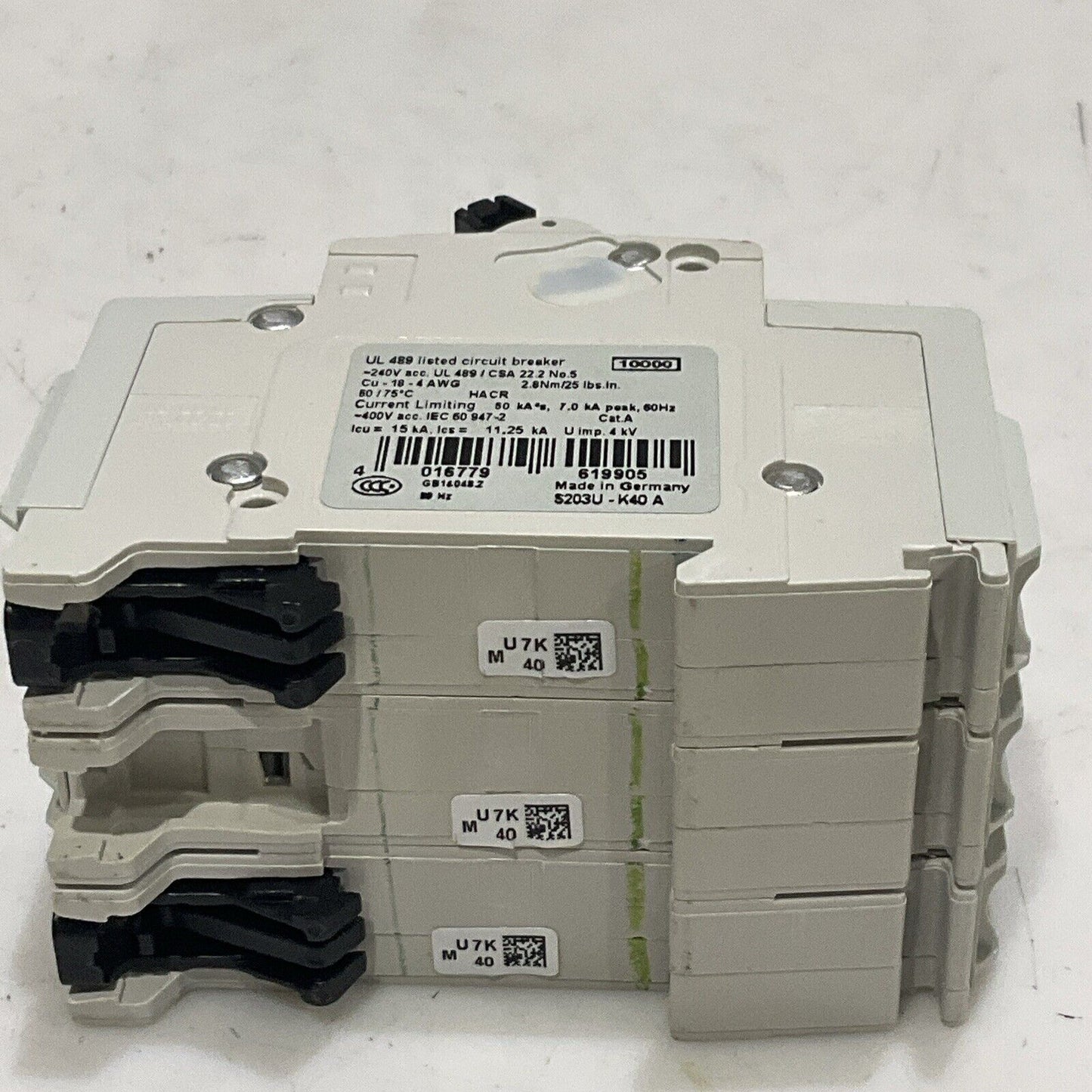 ABB S 203 U K 40 A S203U-K40A MINI CIRCUIT BREAKER 50/60 HZ 240V 40A 3 P U3S