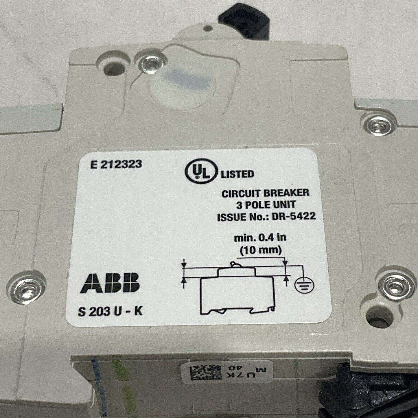 ABB S 203 U K 40 A S203U-K40A MINI CIRCUIT BREAKER 50/60 HZ 240V 40A 3 P U3S