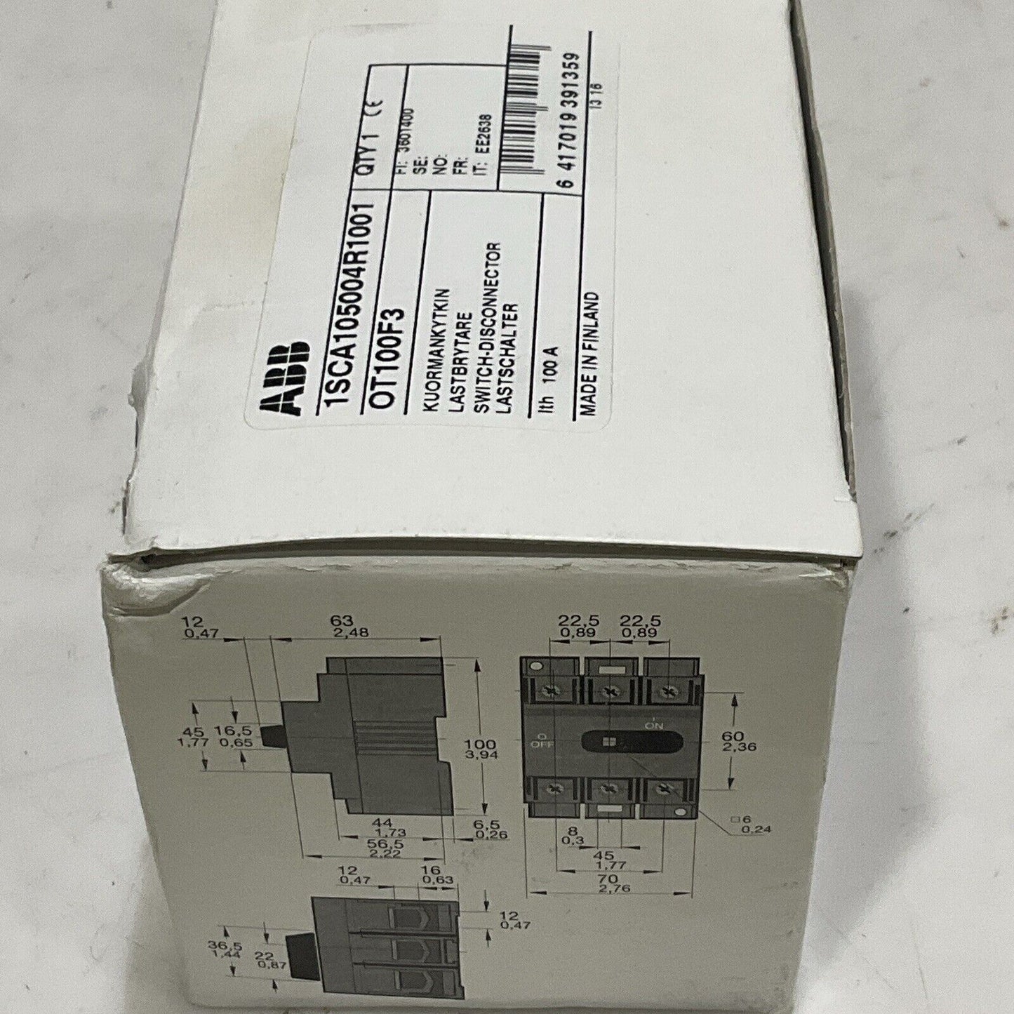 ABB 1SCA105004R1001 OT100F3 DISCONNECTOR SWITCH 100A U3S