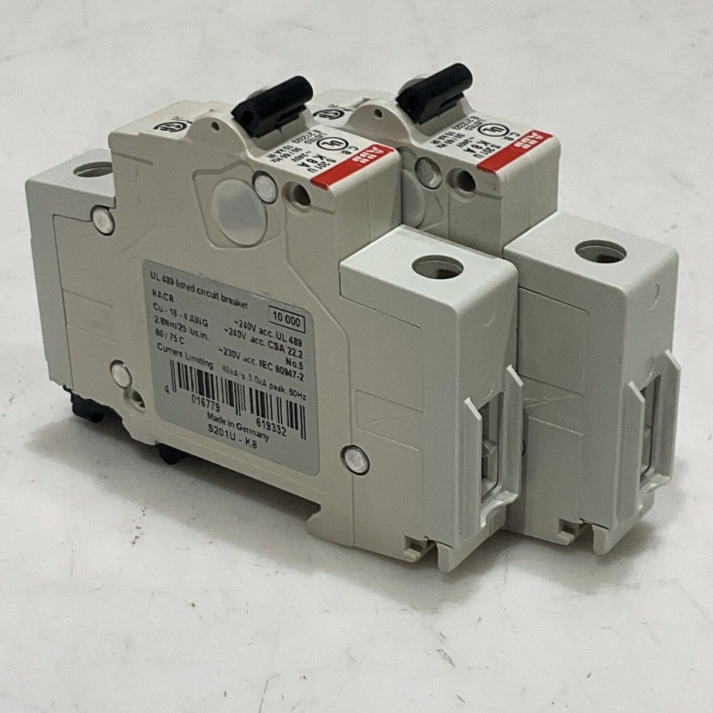 ABB S201U-K8 S 201 U K 8 A CIRCUIT BREAKER 240V 50/60HZ LOT OF 2 U3S