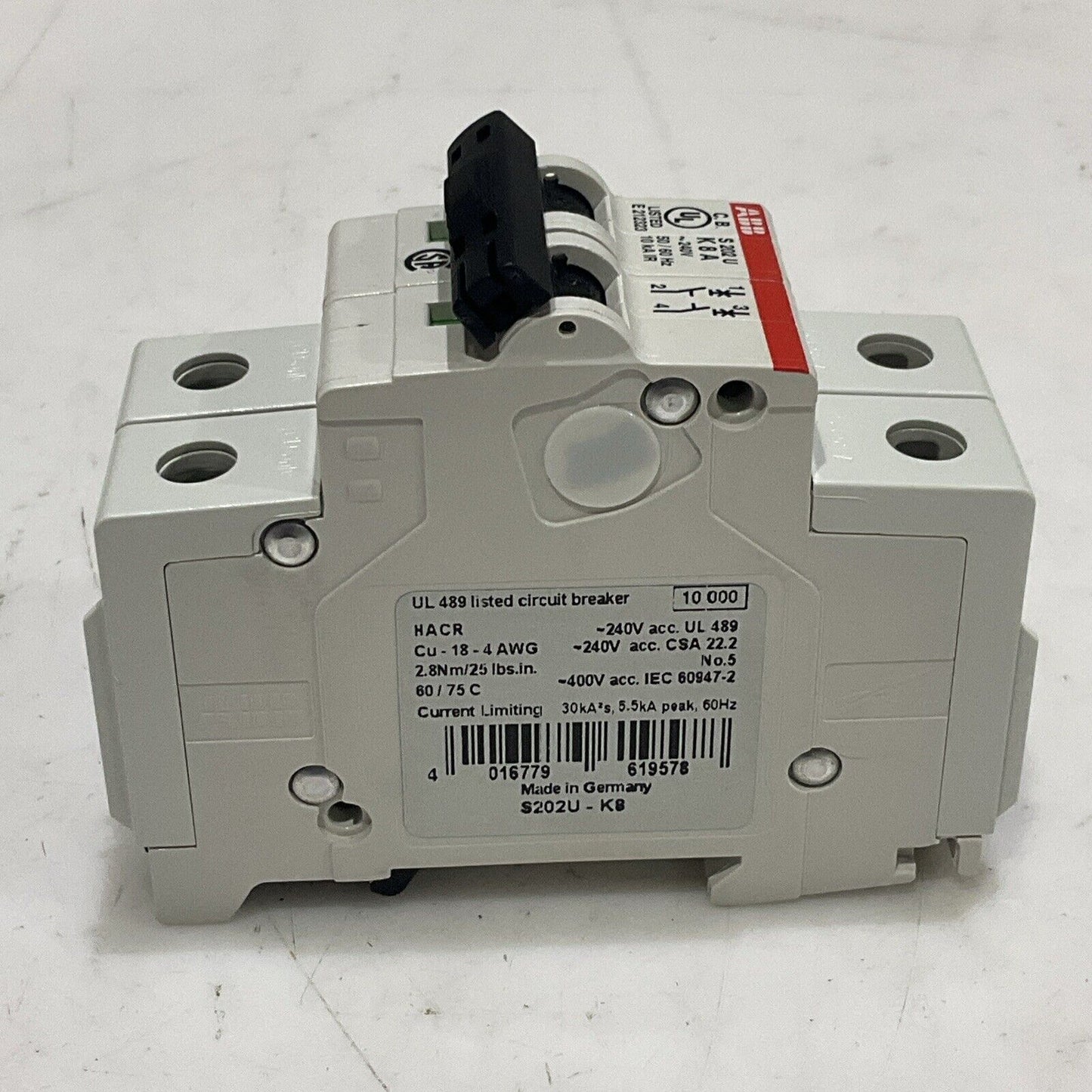 ABB S 202 U K 8 A S202U-K8 MINI CIRCUIT BREAKER 240V 50/60HZ U3S