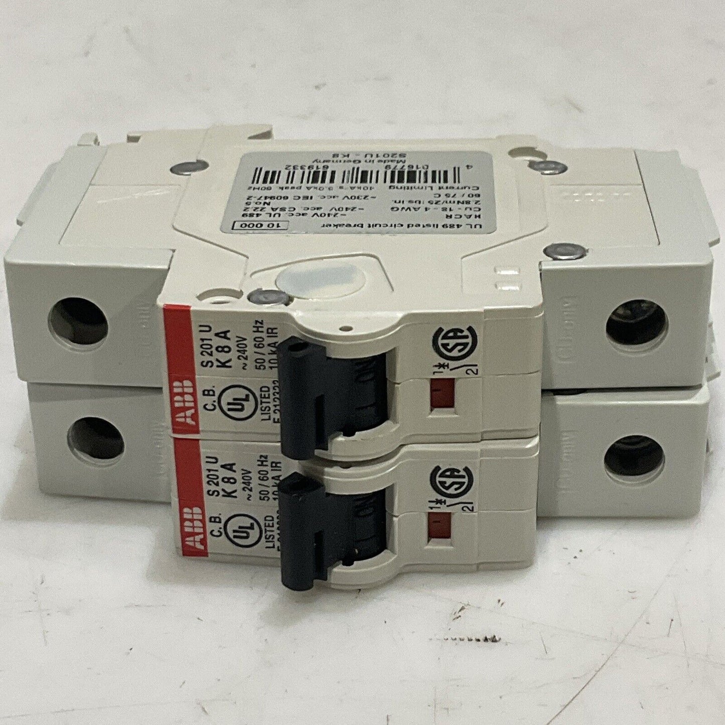 ABB S201U-K8 S 201 U K 8 A CIRCUIT BREAKER 240V 50/60HZ LOT OF 2 U3S