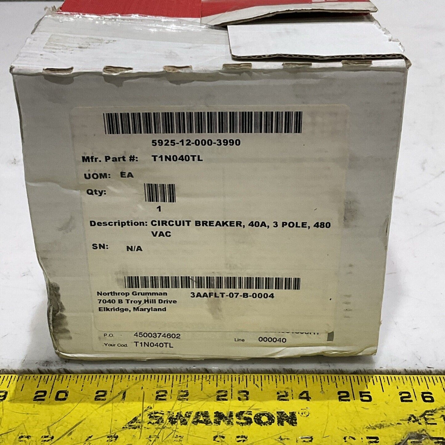 ABB SACE T1N040TL TMAX T1N CIRCUIT BREAKER 40A 3 P 480 VAC TYPE T1N U3S