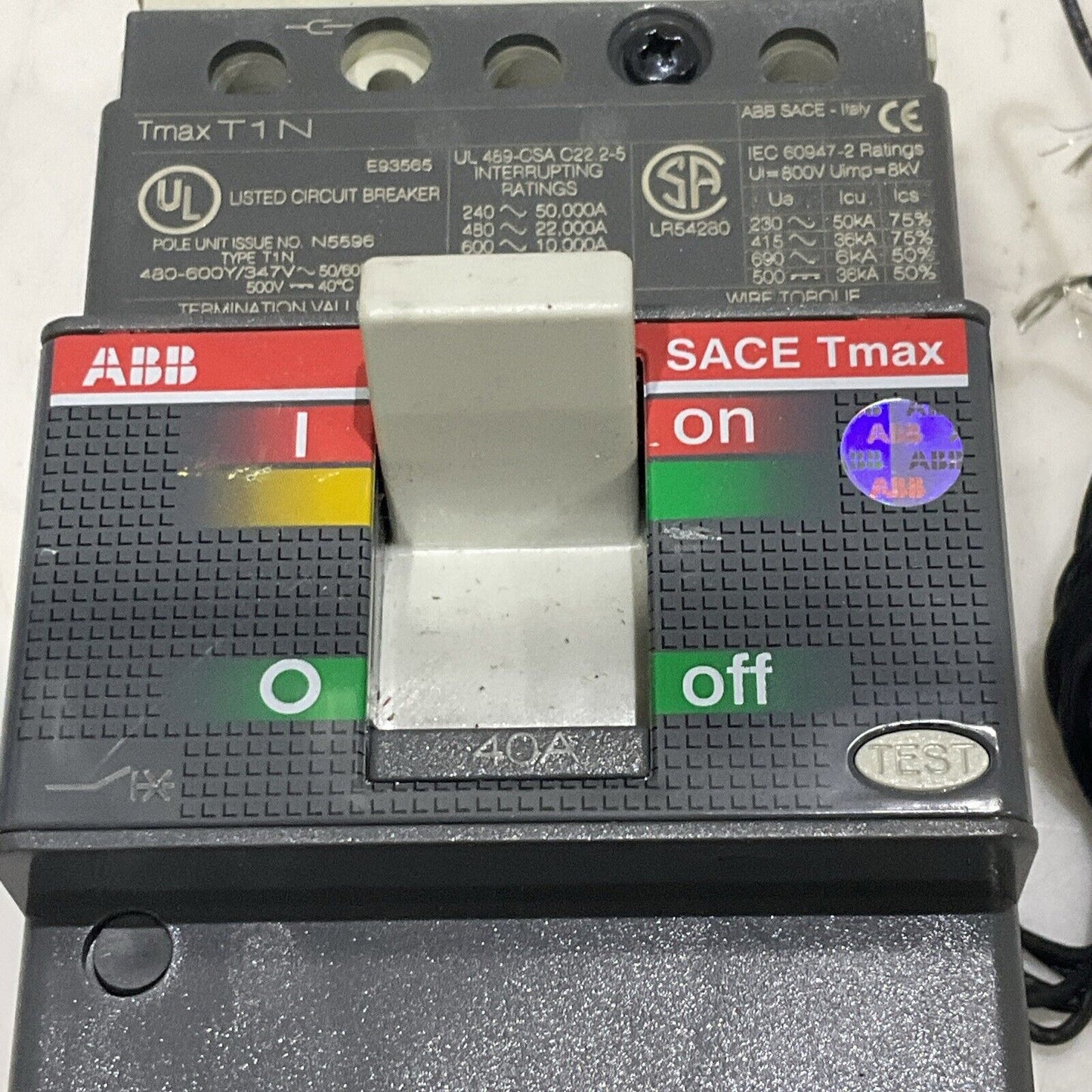 ABB T1N04TLA TMAX T1N CIRCUIT BREAKER 40A 3P 50/60HZ TYPE T1N U3S