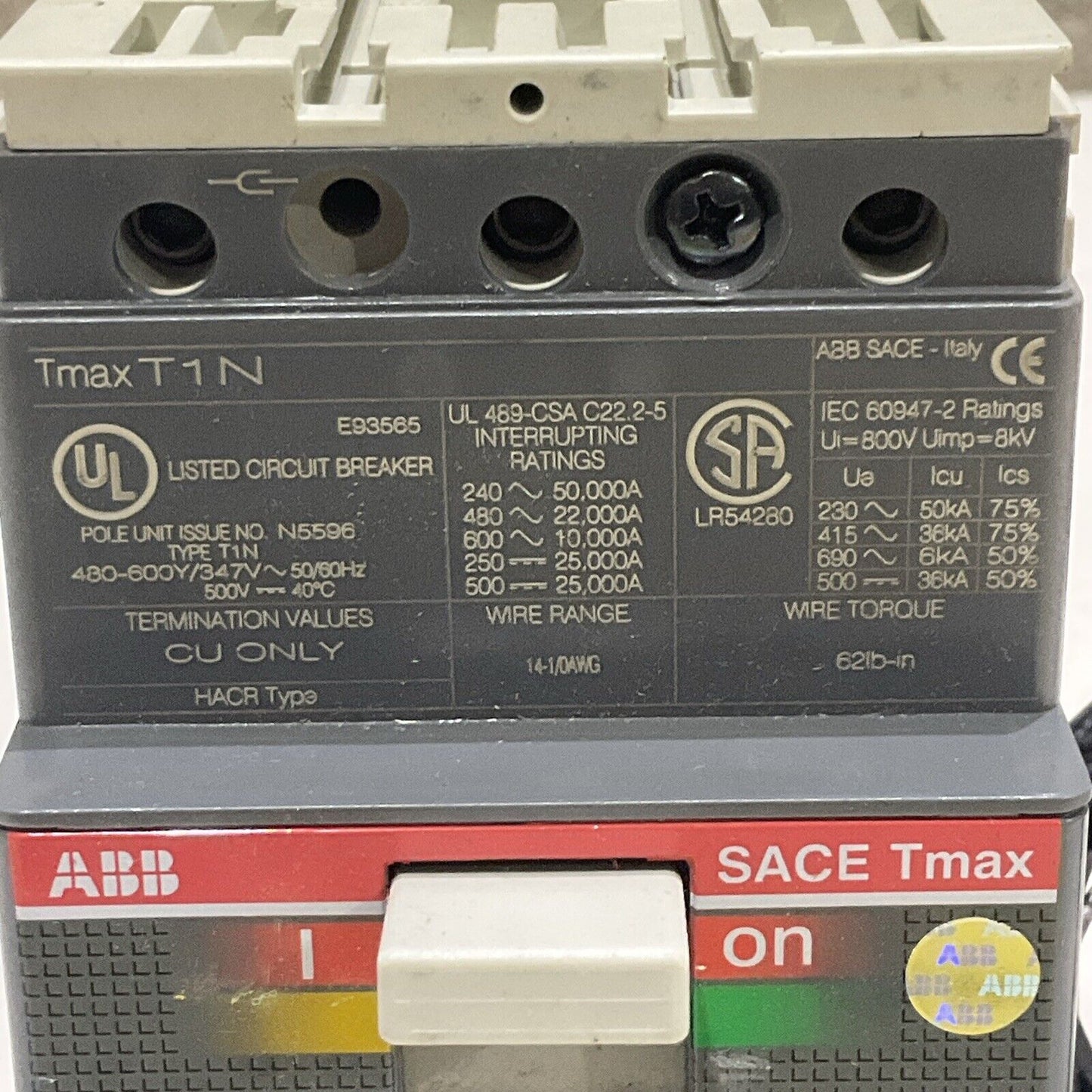 ABB T1N04TLA TMAX T1N CIRCUIT BREAKER 40A 3P 50/60HZ TYPE T1N U3S