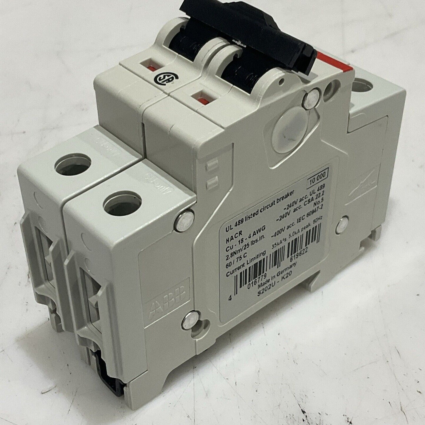 ABB S202U K 60 A CIRCUIT BREAKER 50/60 HZ 2 POLE 240V U3S