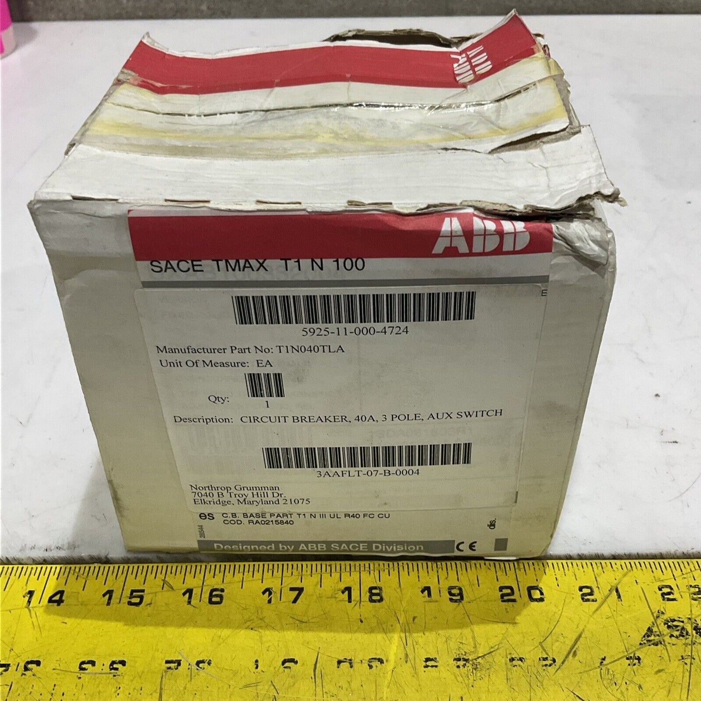 ABB T1N04TLA TMAX T1N CIRCUIT BREAKER 40A 3P 50/60HZ TYPE T1N U3S