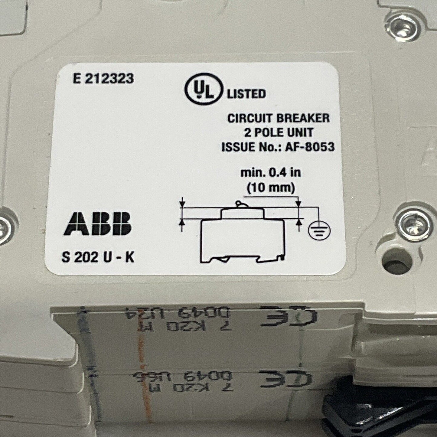 ABB S202U K 60 A CIRCUIT BREAKER 50/60 HZ 2 POLE 240V U3S