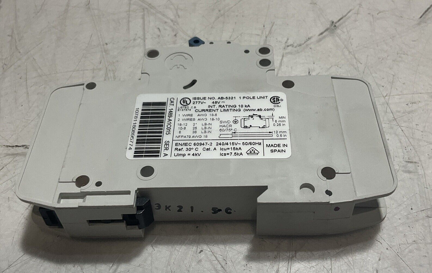 A-B  1489-A  MINIATURE CIRCUIT BREAKER  1 POLE  U3S