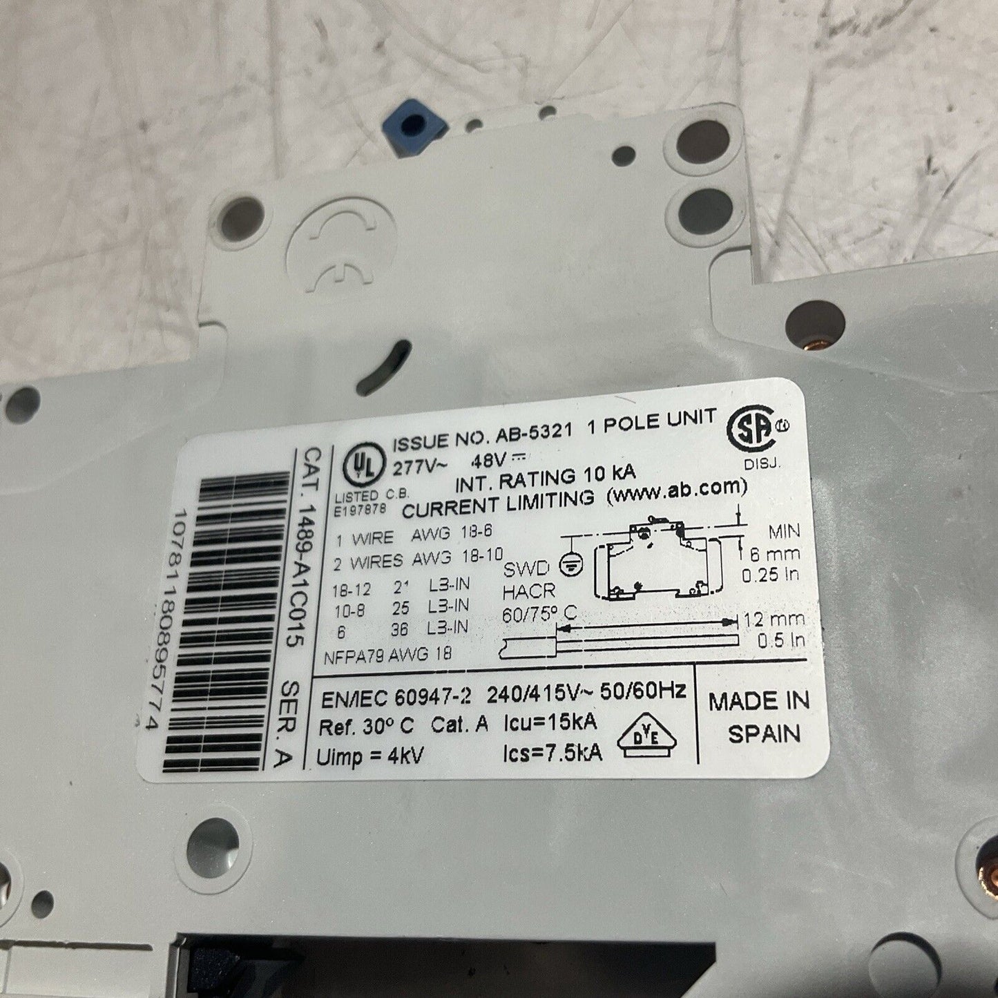 A-B  1489-A  MINIATURE CIRCUIT BREAKER  1 POLE  U3S