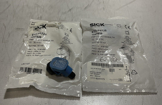 SICK  ET3-P5728  PHOTOELECTRIC SENSOR  PNP LO M12 W/HEALTH 30VDC  LOT OF 2  U3S