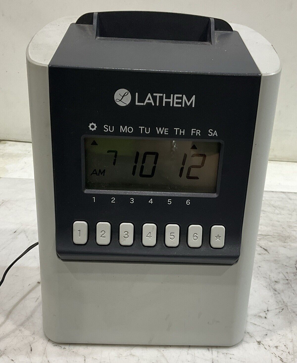 LATHEM 700E CALCULATING ELECTRONIC TIME CLOCK DIGITAL DISPLAY 12VDC/3A U3S