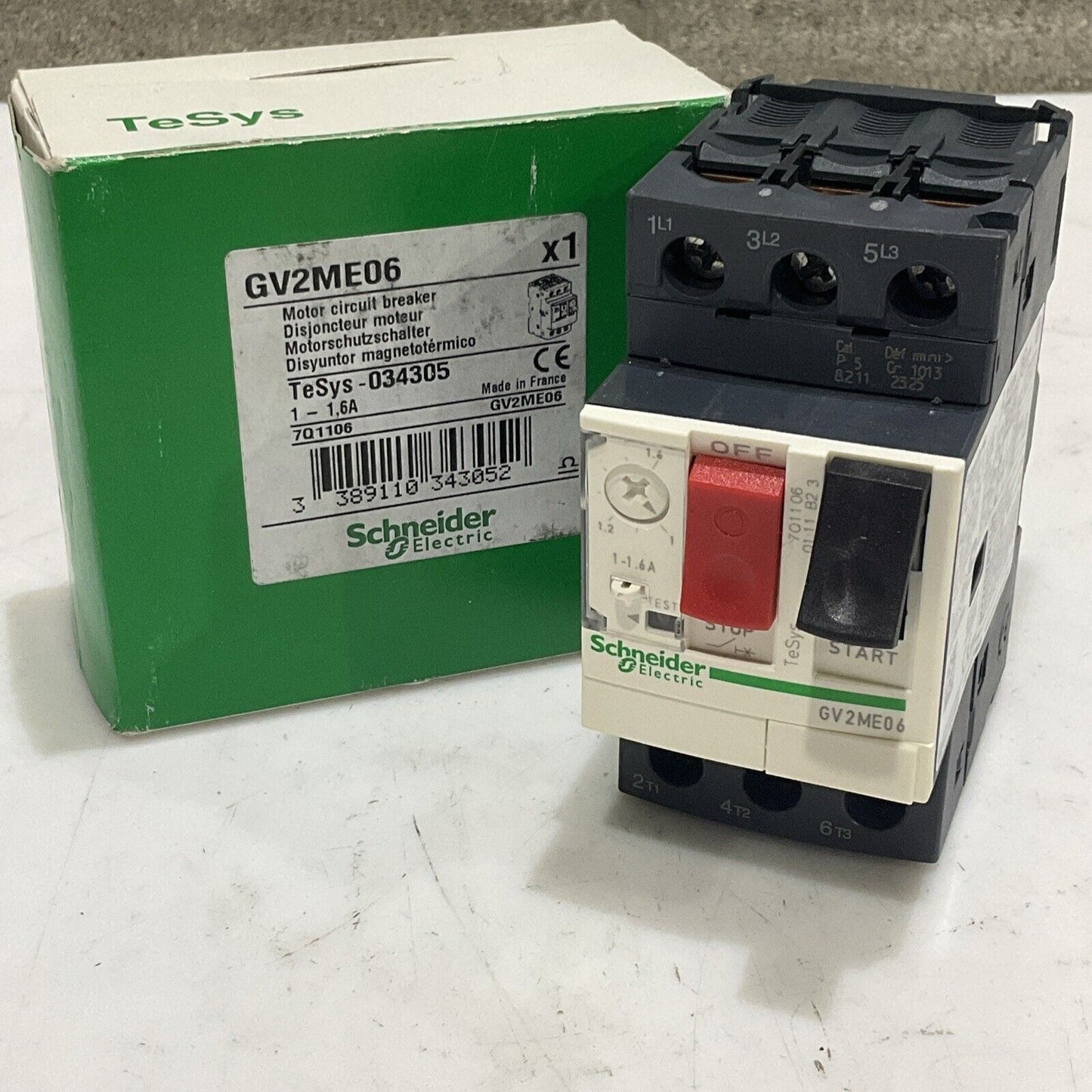 SCHNEIDER ELECTRIC GV2ME06 MOTOR CIRCUIT BREAKER 1-1.6 A 120-600VAC U3S