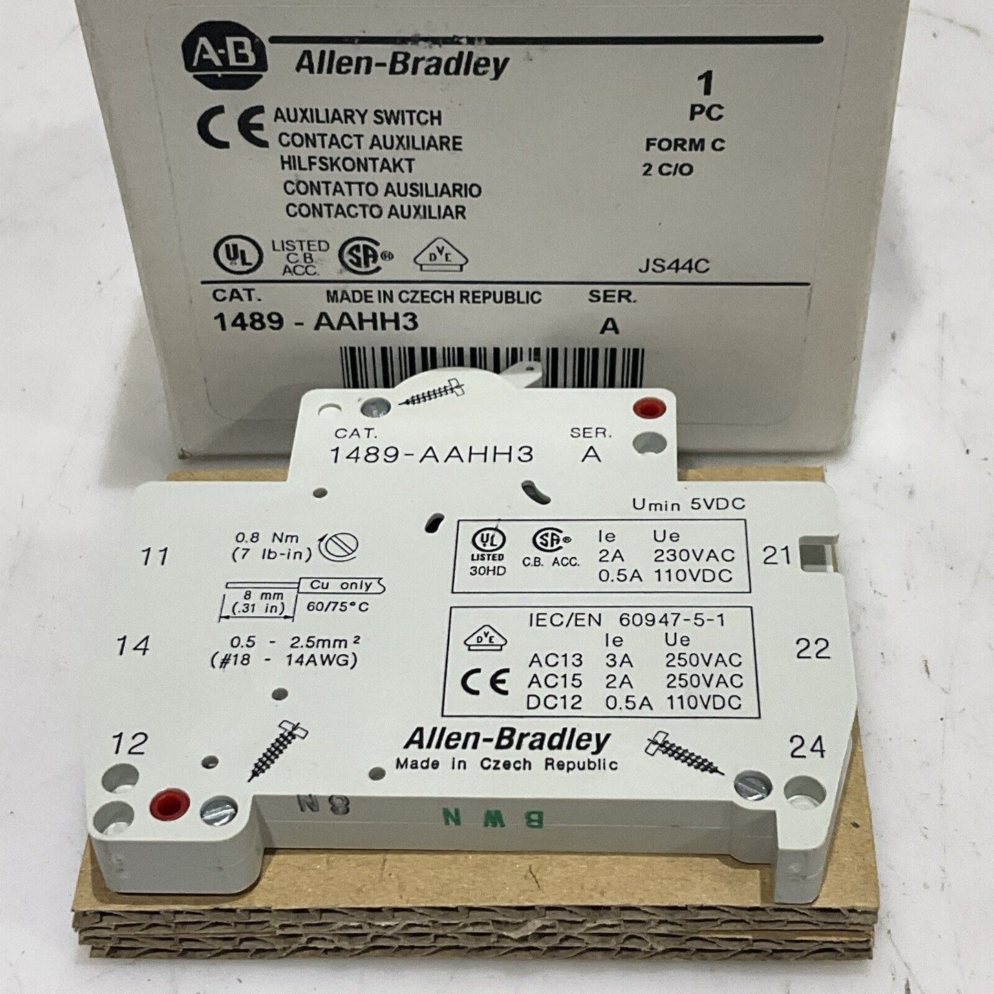 AB ALLEN BRADLEY 1489-AAHH3 AUXILIARY SWITCH SERIES A 230 VAC 110VDC U3S