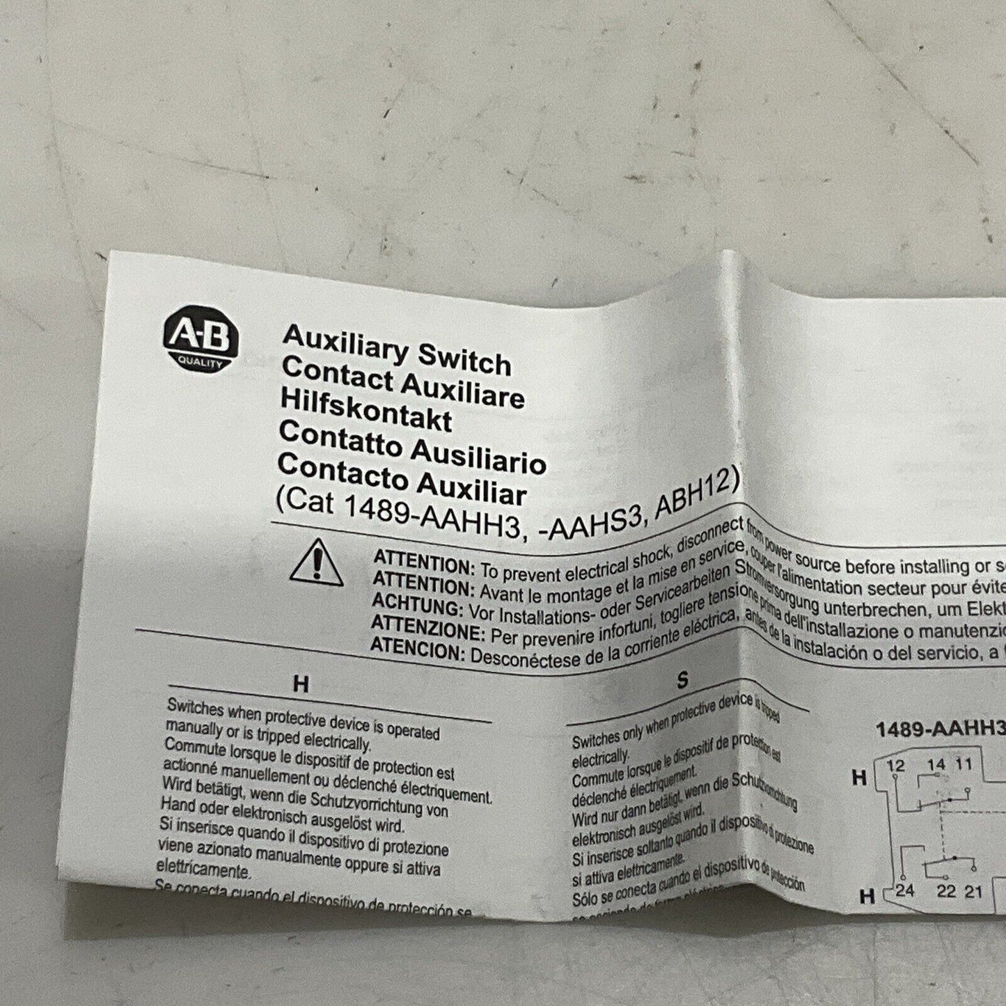 AB ALLEN BRADLEY 1489-AAHH3 AUXILIARY SWITCH SERIES A 230 VAC 110VDC U3S