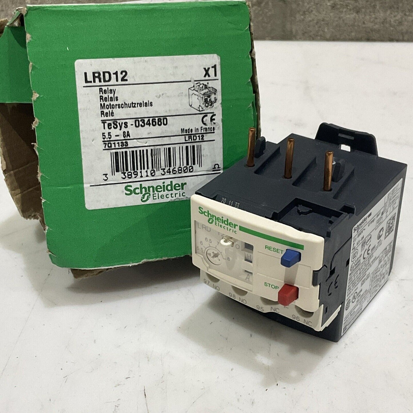 SCHNEIDER ELECTRIC LRD12 TESYS 034680 OVERLOAD RELAY 5.5-8A U3S