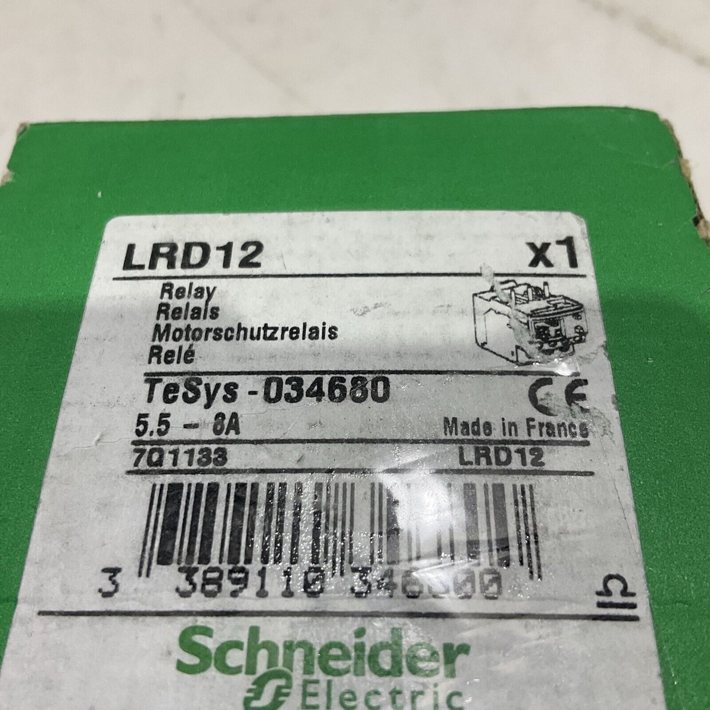 SCHNEIDER ELECTRIC LRD12 TESYS 034680 OVERLOAD RELAY 5.5-8A U3S