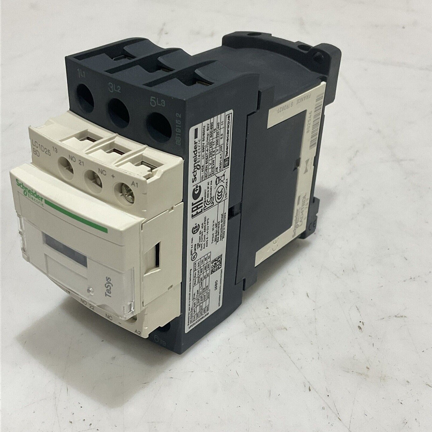 SCHNEIDER ELECTRIC LAD4TBDL LC1D25 CONTACTOR 25A  600V 50/60 HZ U3S