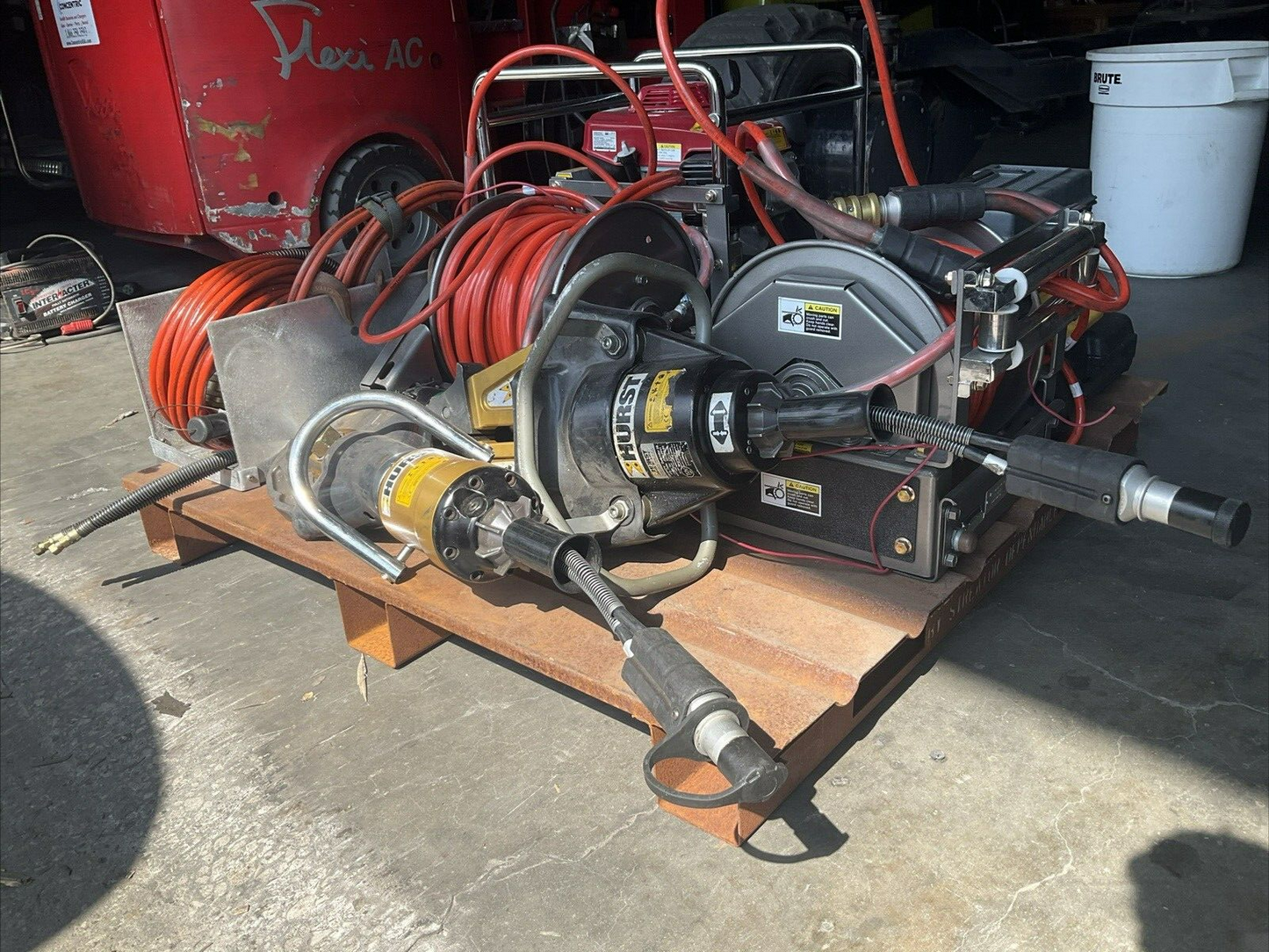 HURST JAWS OF LIFE SYSTEM, SPREADER CUTTER GAS HYDRAULIC PUMP, HOSE REELS, ETC