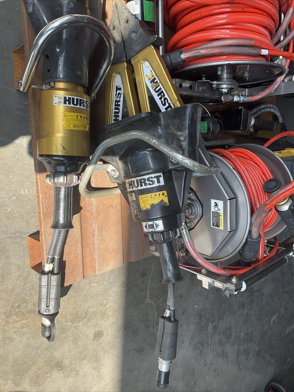 HURST JAWS OF LIFE SYSTEM, SPREADER CUTTER GAS HYDRAULIC PUMP, HOSE REELS, ETC