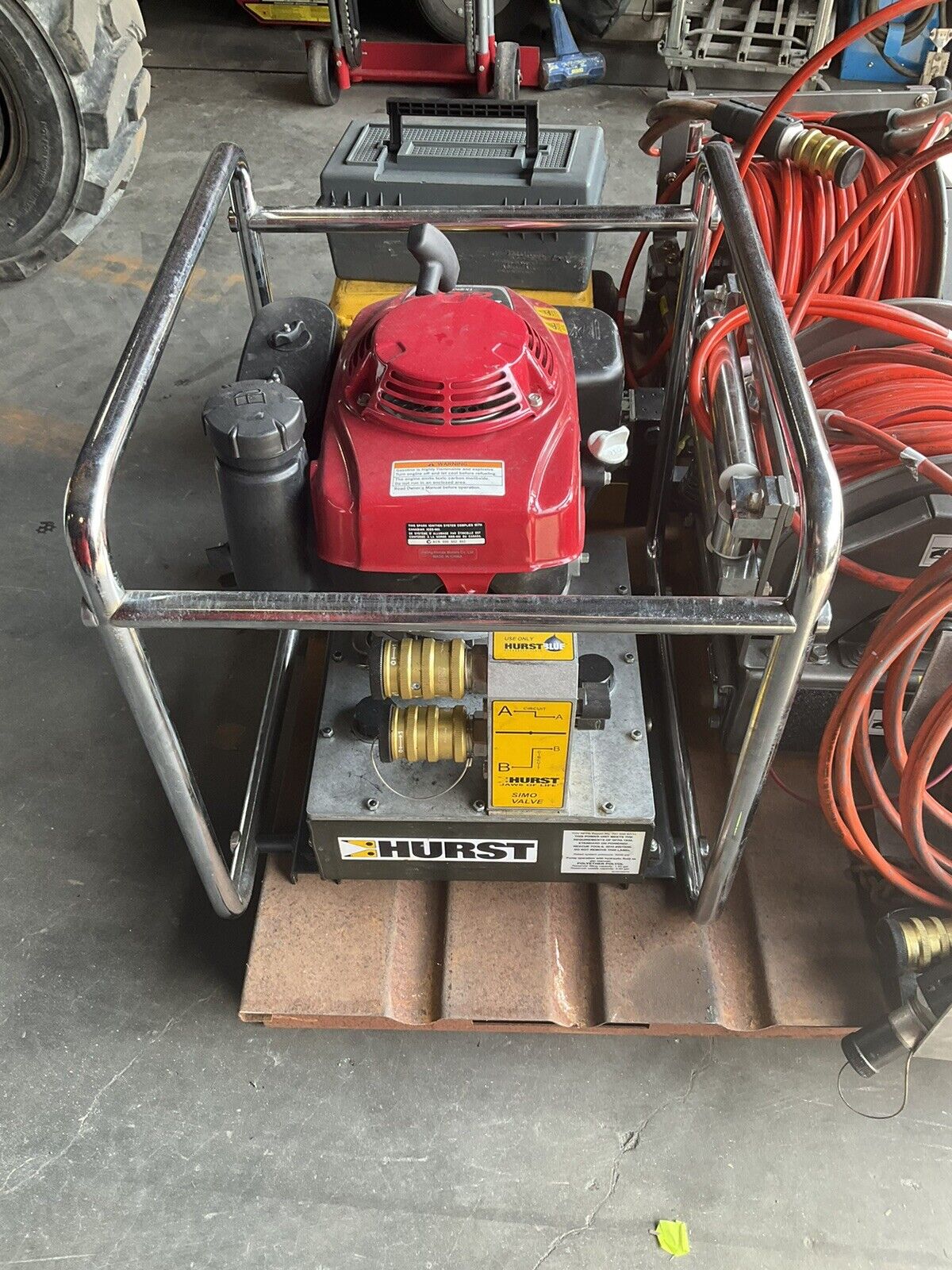 HURST JAWS OF LIFE SYSTEM, SPREADER CUTTER GAS HYDRAULIC PUMP, HOSE REELS, ETC