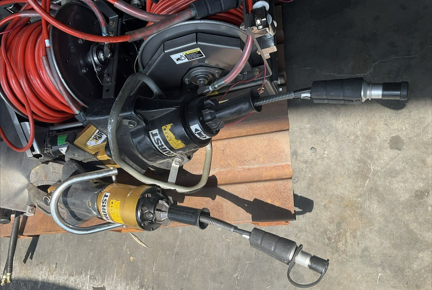 HURST JAWS OF LIFE SYSTEM, SPREADER CUTTER GAS HYDRAULIC PUMP, HOSE REELS, ETC