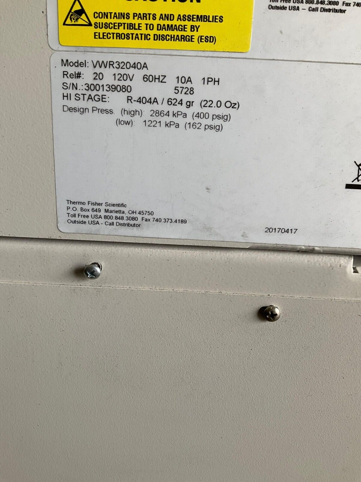 THERMO FISHER SCIENTIFIC FREEZER VWR32040A -40C ULTRA-LOW TEMPERATURE 120V