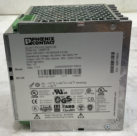 PHOENIX CONTACT EOE14010001 REV 07 100-240V 50-60HZ POWER SUPPLY U3S