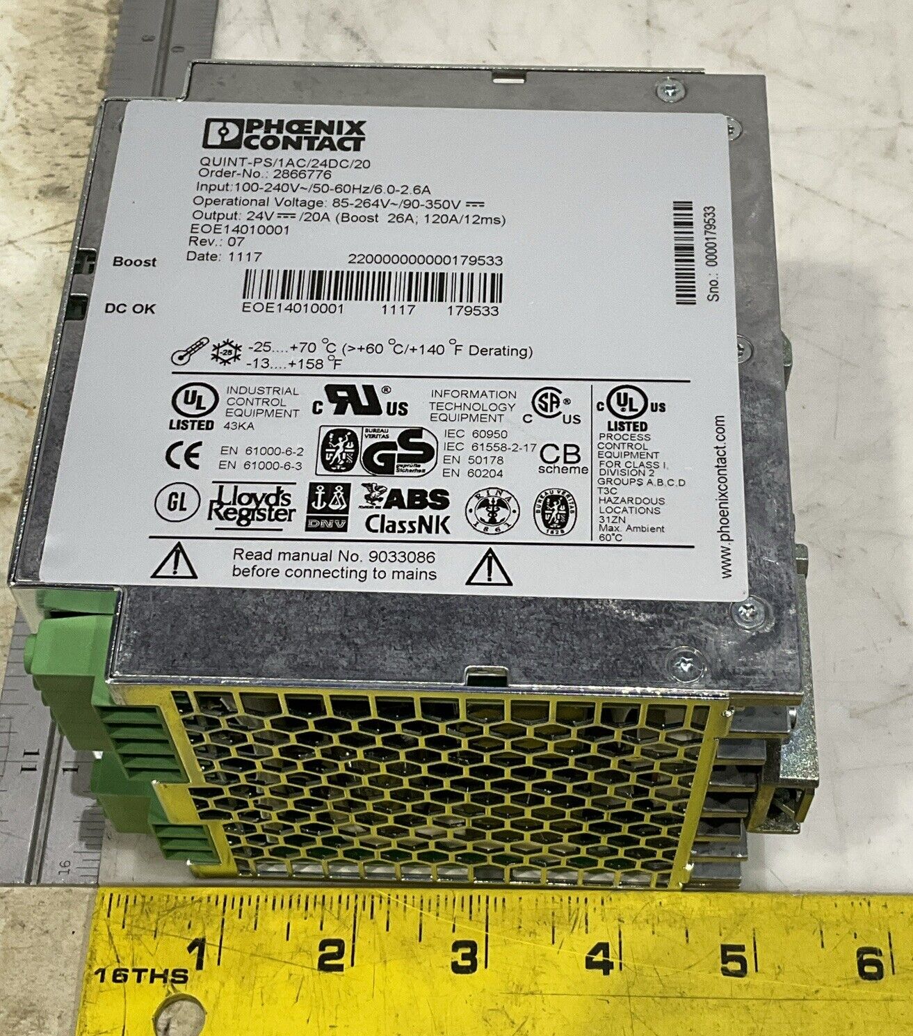 PHOENIX CONTACT EOE14010001 REV 07 100-240V 50-60HZ POWER SUPPLY U3S