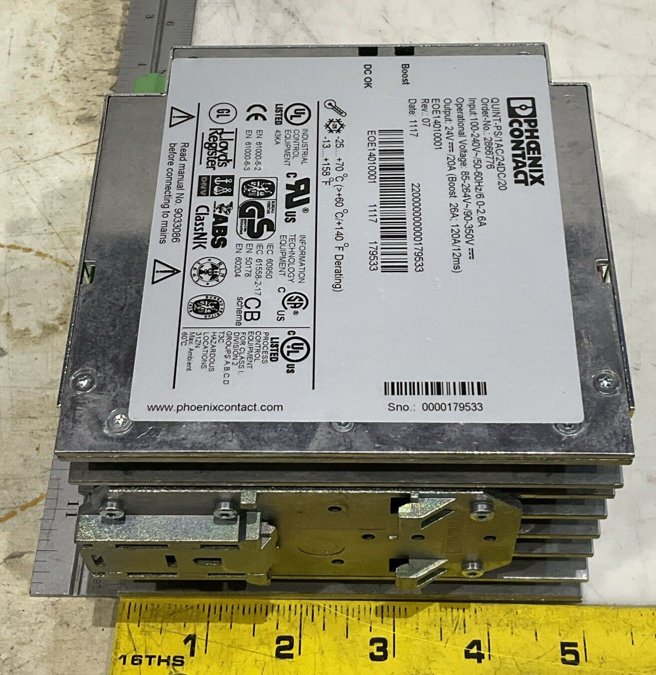 PHOENIX CONTACT EOE14010001 REV 07 100-240V 50-60HZ POWER SUPPLY U3S