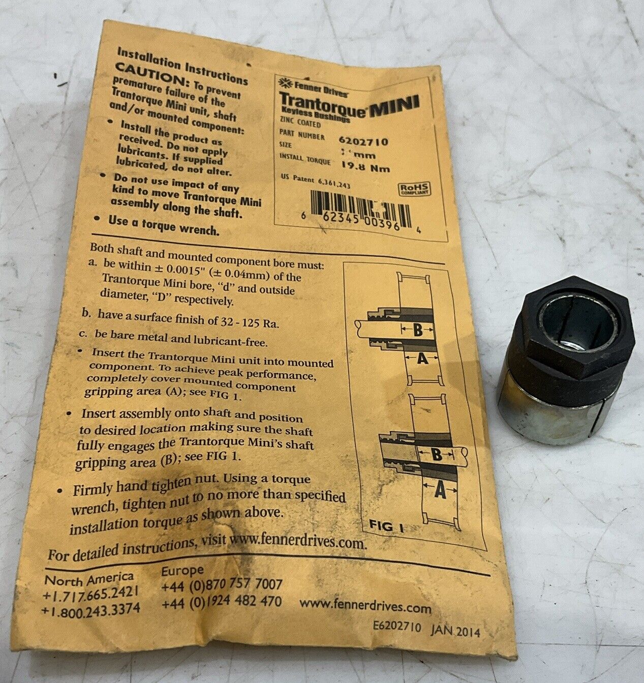 TRANTORQUE FENNER 6202710 KEYLESS BUSHING 11MM NEW BAG U3S