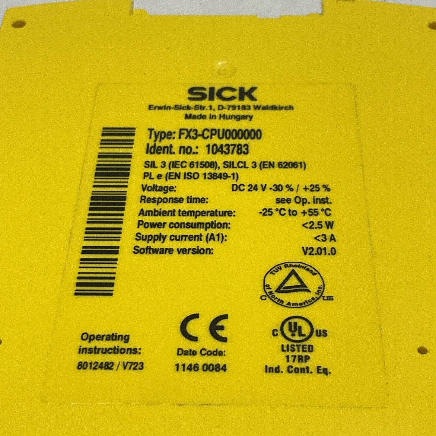 SICK FX3-CPU000000 1043783 FLEXI SOFT SAFETY RELAY MAIN MODULE 24V 3A 2.5 W U3S