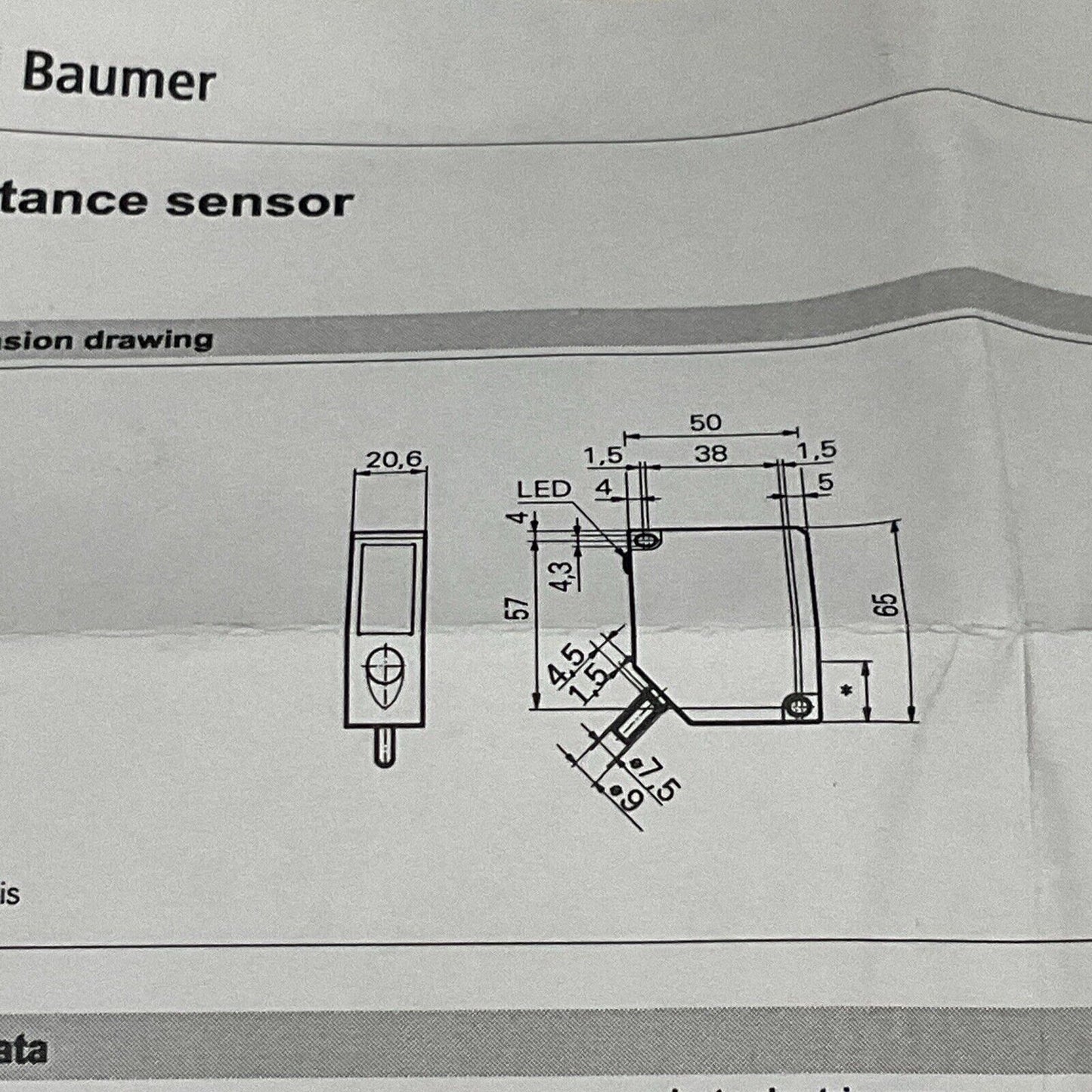 BAUMER OADM 20I44/406009A PHOTOELECTRIC DISTANCE SENSOR LONG 28V RANGE 675NM U3S