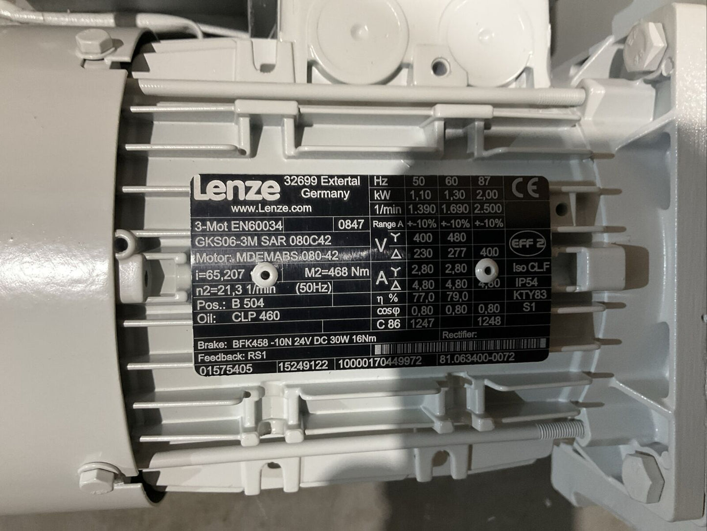 LENZE EN60034 GKS06-3M SAR 080C42 MDEMABS 080-42 GEARMOTOR U3S