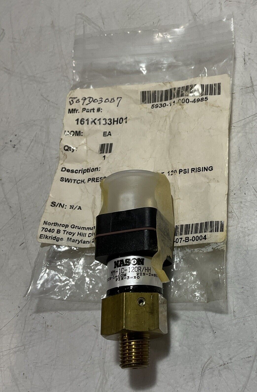 NASON  MM-1C-120R/HH  HYDRAULIC PRESSURE  SWITCH  PSI RISING  U3S