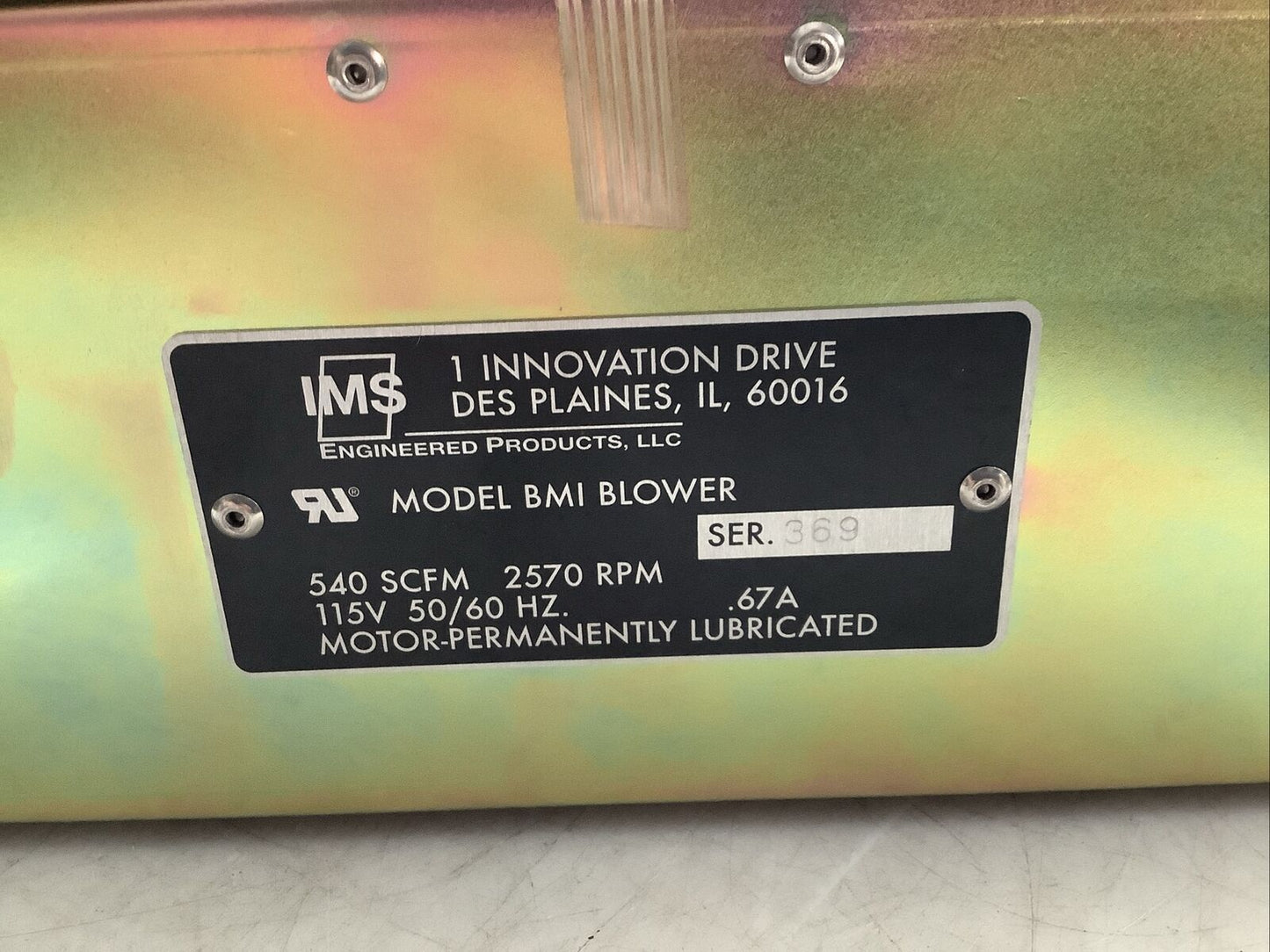 IMS ENGINEERED PRODUCTS 05 BMI BLOWER 369 540 SCFM 2570 RPM 115 V 50/60HZ U3S