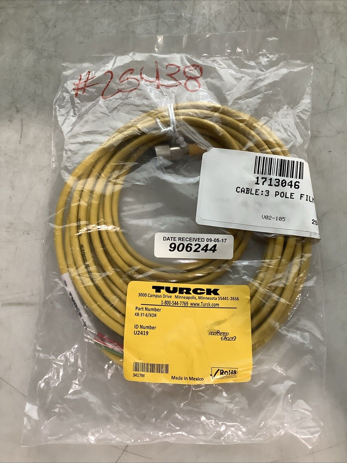 TURCK KB 3T-6/XOR U2419 MICRO FAST SMOLDED CORDSET 3 PIN 1/2IN C2H