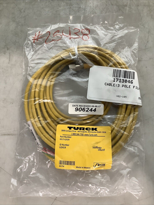 TURCK KB 3T-6/XOR U2419 MICRO FAST SMOLDED CORDSET 3 PIN 1/2IN C2H