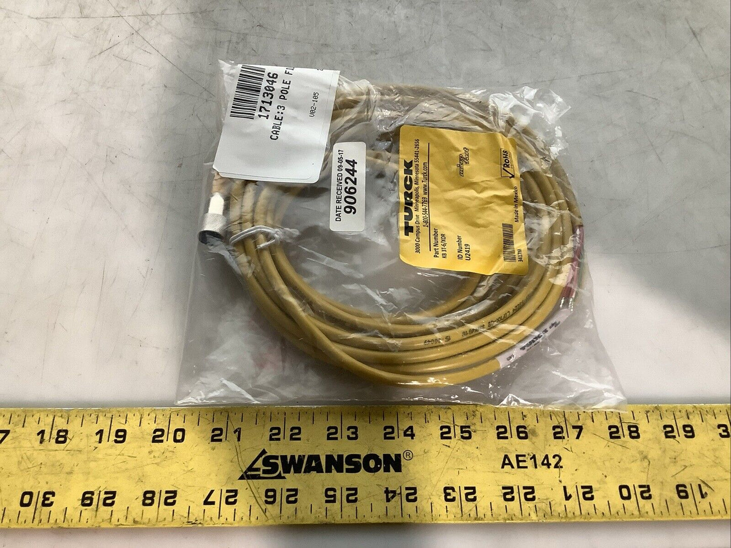 TURCK KB 3T-6/XOR U2419 MICRO FAST SMOLDED CORDSET 3 PIN 1/2IN C2H