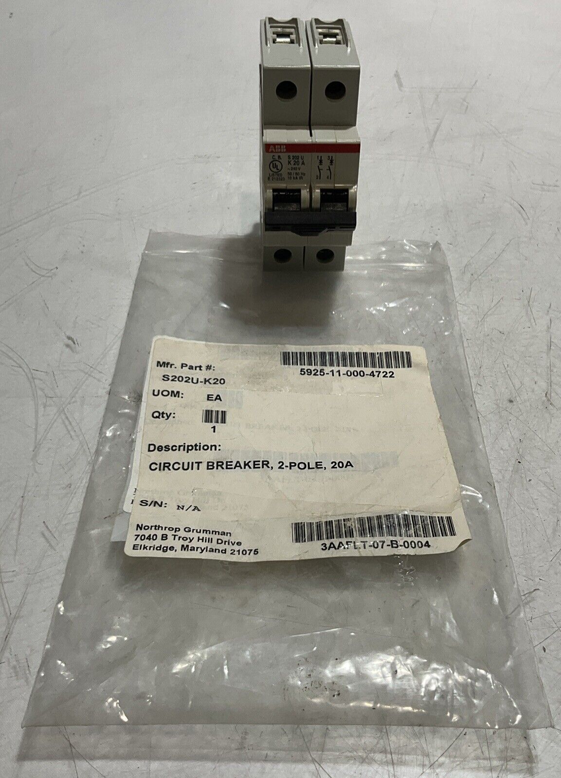 ABB  S202UK20A  CIRCUIT BREAKER  2 POLE  UNIT  U3S