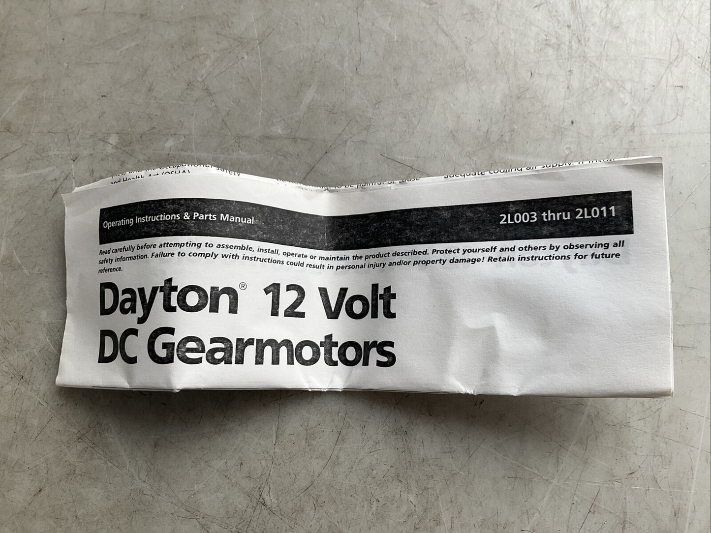 DAYTON 2L010 PERMANENT MAGNET DC GEARMOTOR 12VDC 25RPM 1/125HP 270:1 RATIO U3S