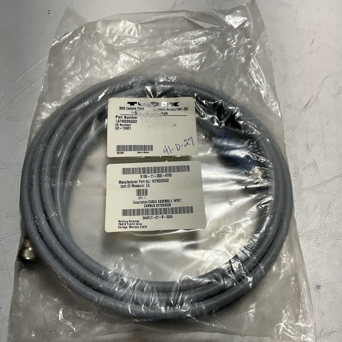 TURCK  10150721  CABLE  ASSEMBLY  W557 CANBUS EXTENSION  U3S