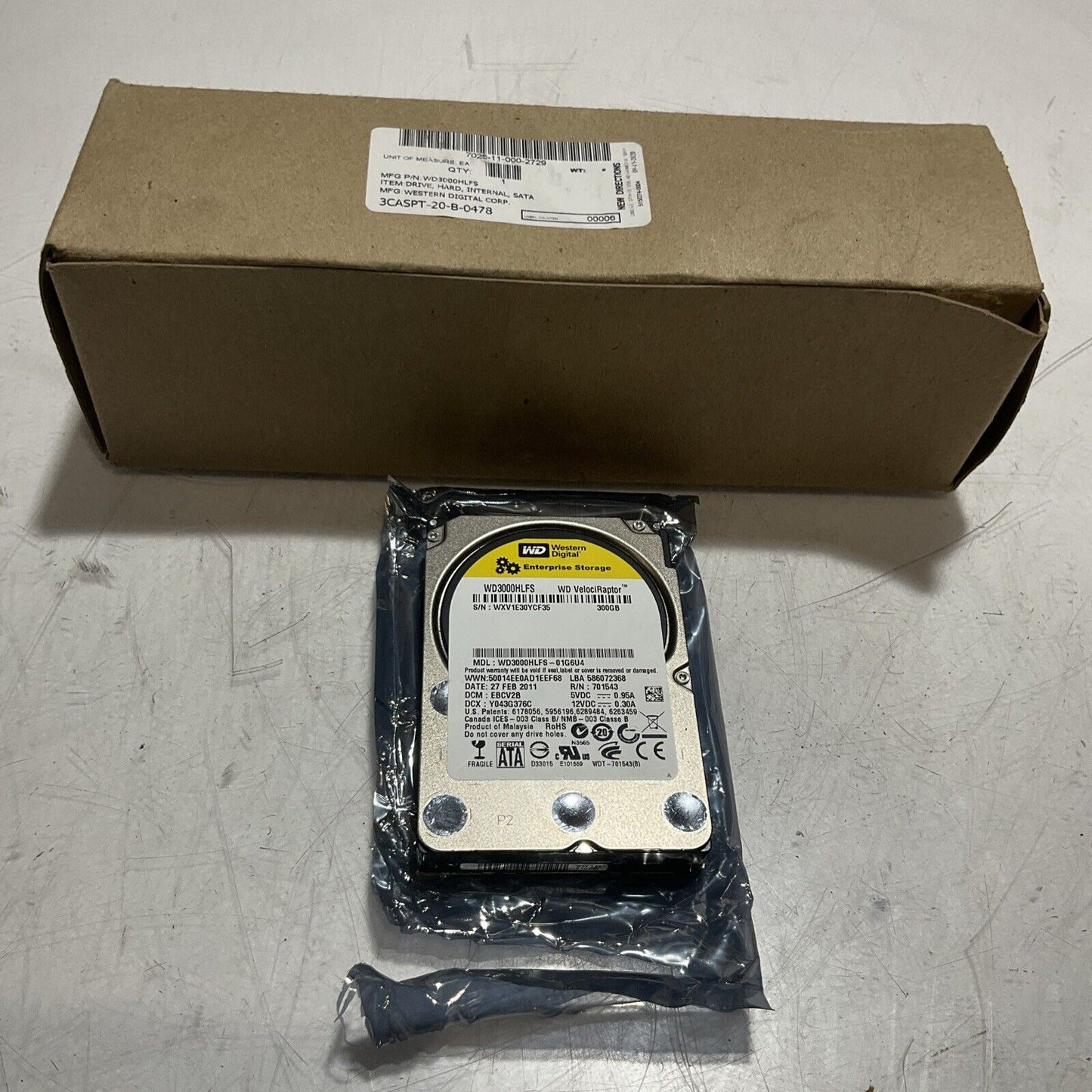 WD WESTERN DIGITAL 300GB VELOCIRAPTOR  WD3000HLFS DRIVE HARD INTERNAL SATA U3S